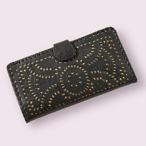 CLEOBELLA Mexicans Perforated Leather Continental Wallet in Black